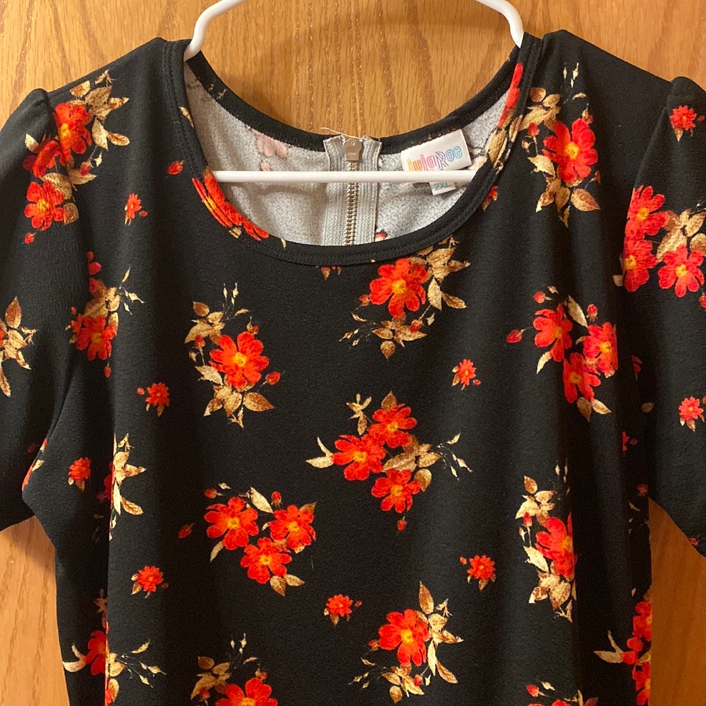 LuLaRoe Black Dress with Red Floral Pattern